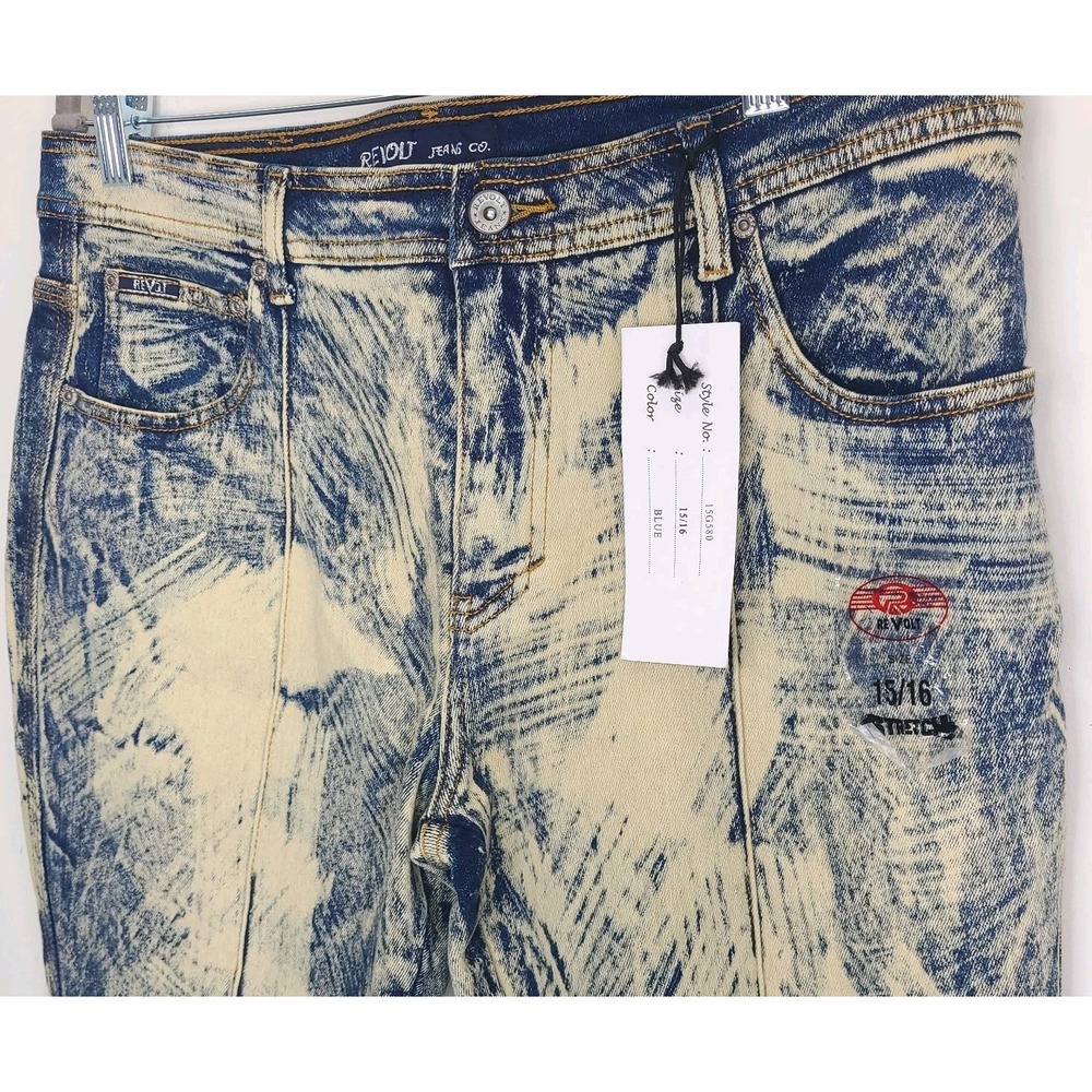Revolt Jeans‎ Womens 15/16 Acid Wash Flare Jeans High Rise Stretch Y2K NWT - Picture 3 of 5